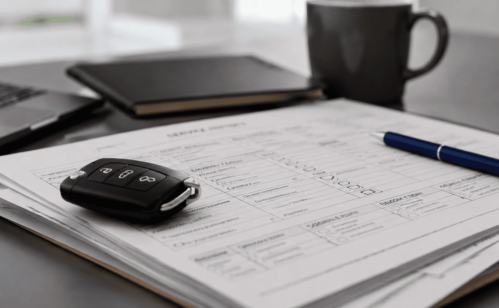 Automobilio dokumentai ir raktelis prieš naudoto automobilio pirkimą