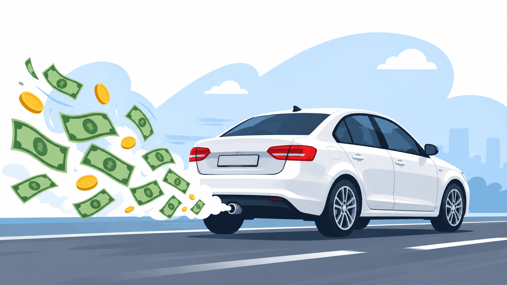Važiuojantis automobilis, simbolizuojantis automobilio išlaikymo išlaidas