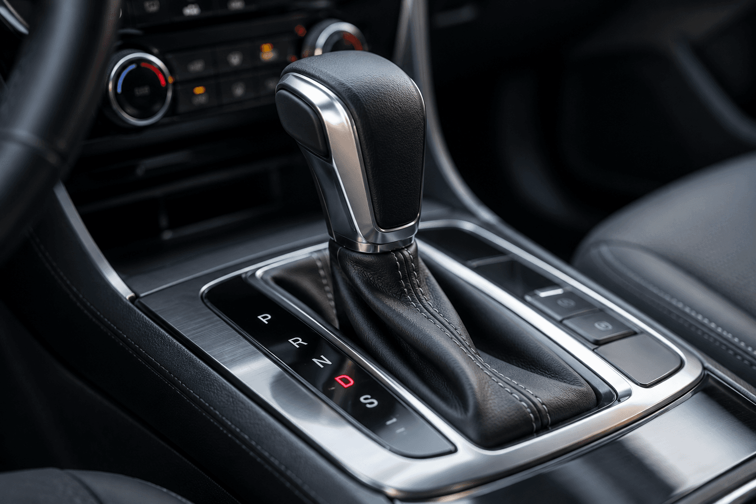 Automatinės pavarų dėžės pavarų perjungimo svirtis automobilio salone