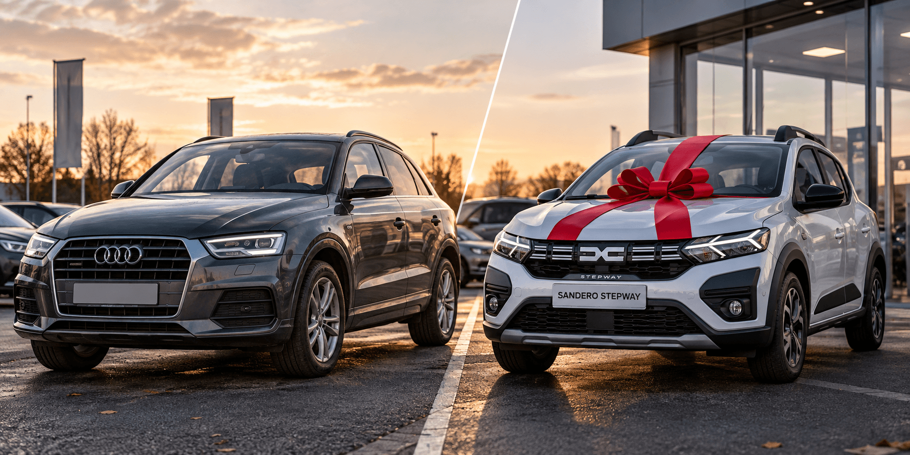 Naudotas premium automobilis ir naujas paprastesnis automobilis